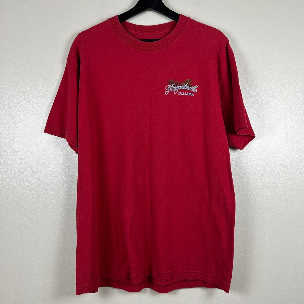 Margaritaville Men's Large T-Shirt Red Panama Tropical Parrot Graphic Tee